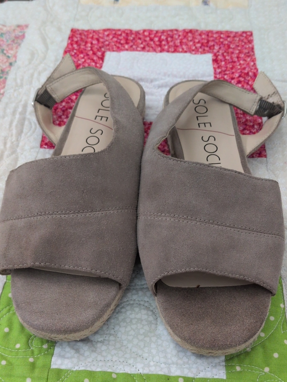 Sole Society Taupe Suede Open-Toe Slingback Wedges